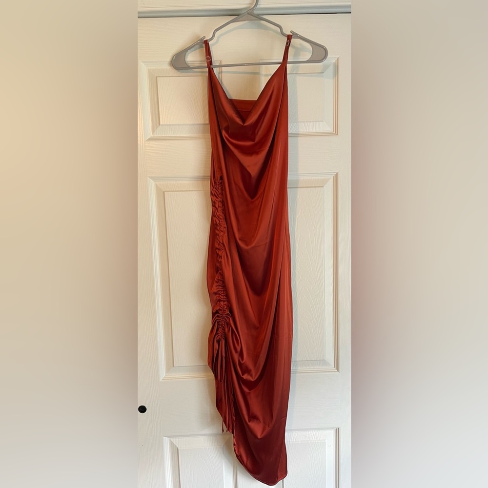 Satin Rust Red Draped Dress
